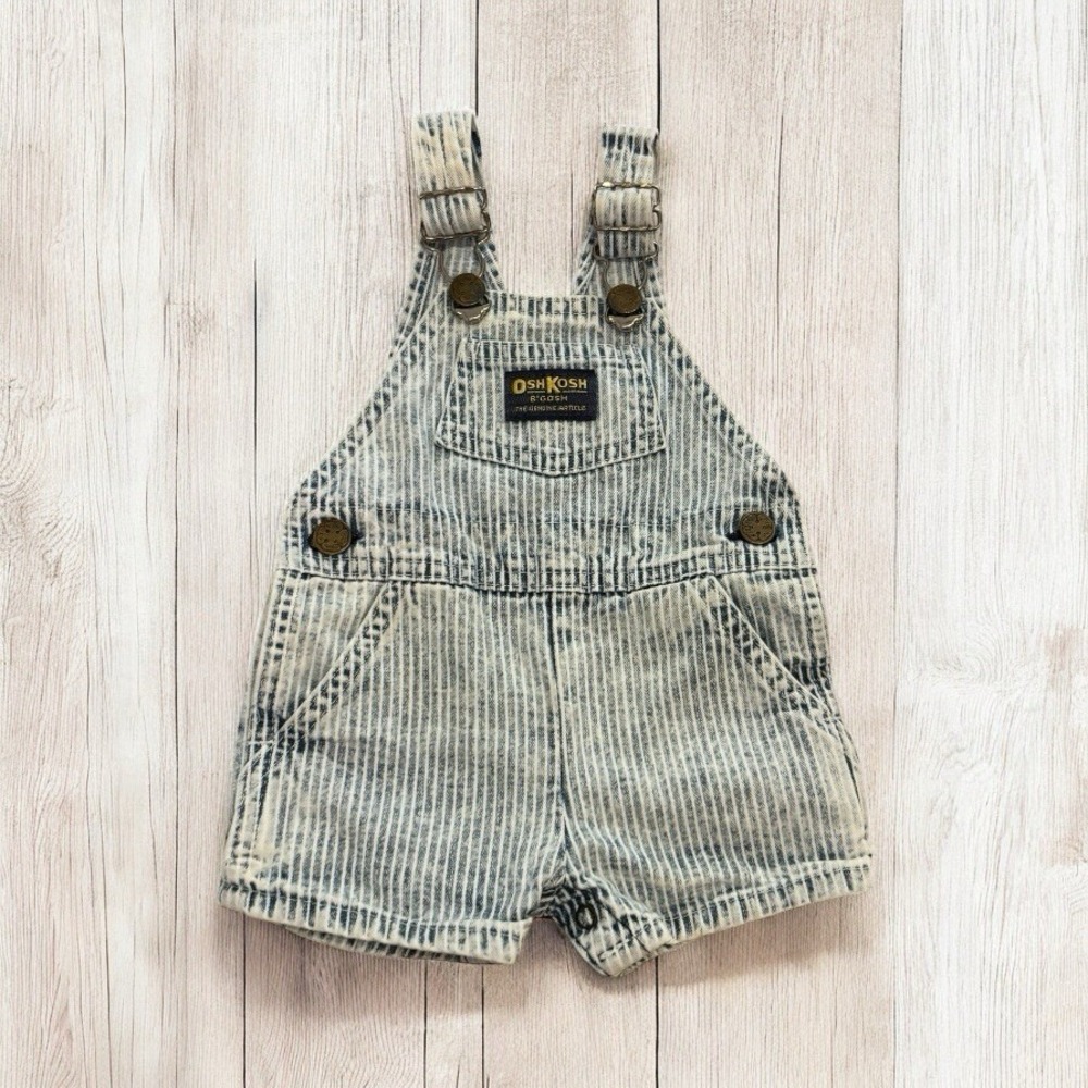 VTG USA OshKosh Vestbak Bib Denim Overall Shorts Striped Size 3/6 M 1969 EUC